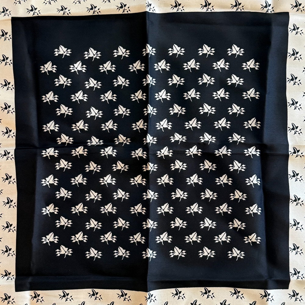 Vintage Jacqmar 100% Silk Scarf London Cream & Black Geometric Leaves Plant 20"